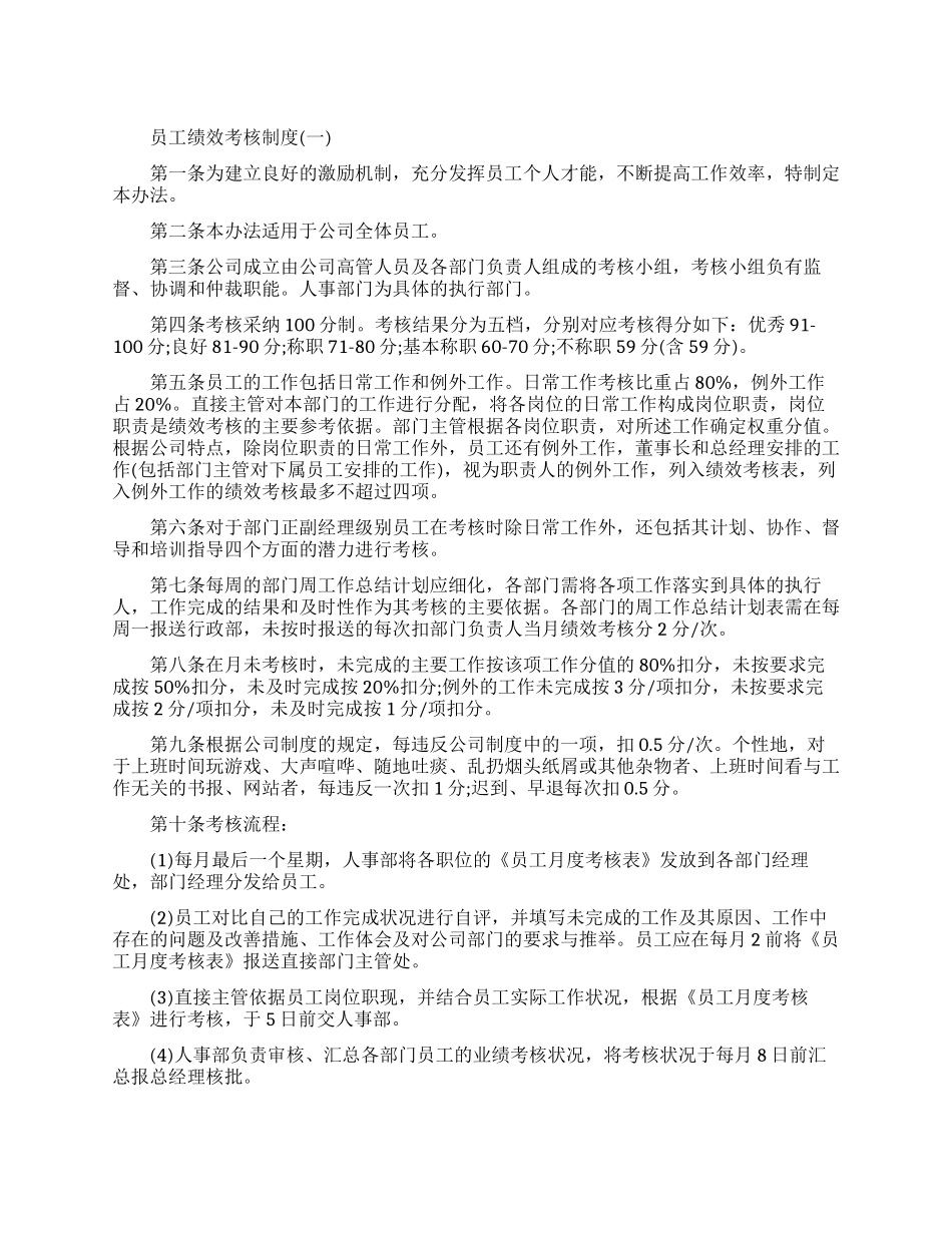 员工绩效考核管理制度最详细范本_第1页