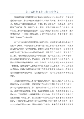 员工试用期工作心得体会范文