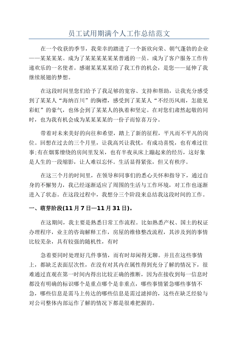 员工试用期满个人工作总结范文_第1页