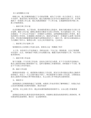 员工试用期转正工作计划