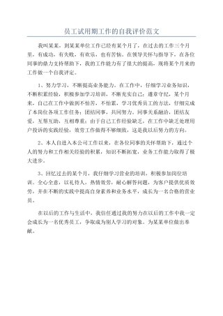 员工试用期工作的自我评价范文