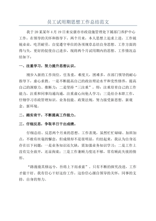 员工试用期思想工作总结范文