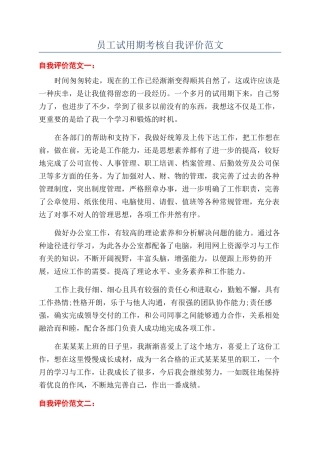 员工试用期考核自我评价范文
