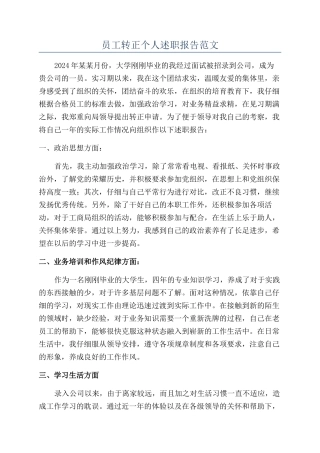 员工转正个人述职报告范文