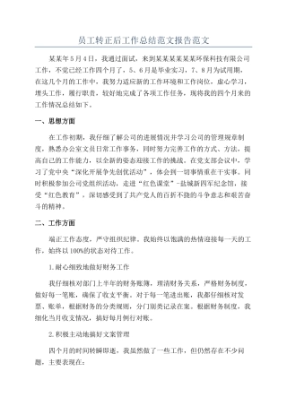 员工转正后工作总结范文报告范文