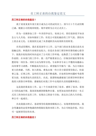 员工转正表的自我鉴定范文