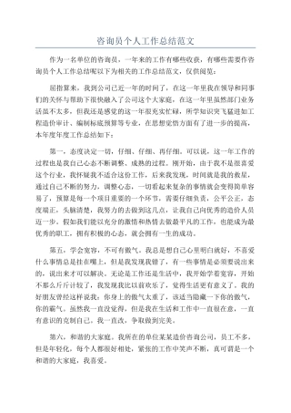咨询员个人工作总结范文