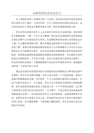品牌管理实训总结范文