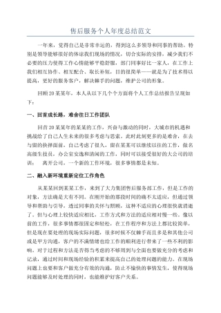 售后服务个人年度总结范文