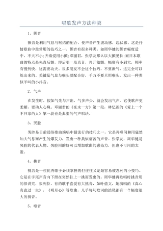 唱歌发声方法种类