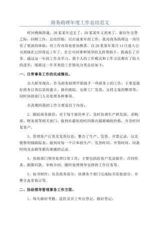商务助理年度工作总结范文