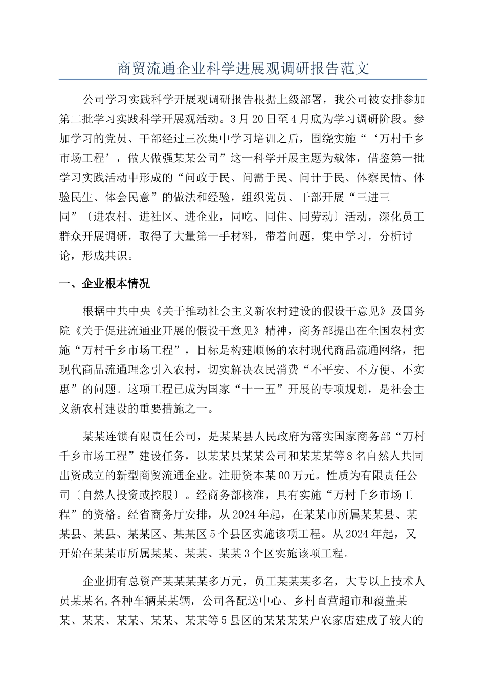 商贸流通企业科学发展观调研报告范文_第1页
