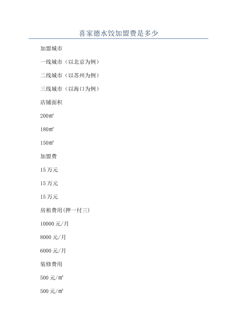 喜家德水饺加盟费是多少_第1页