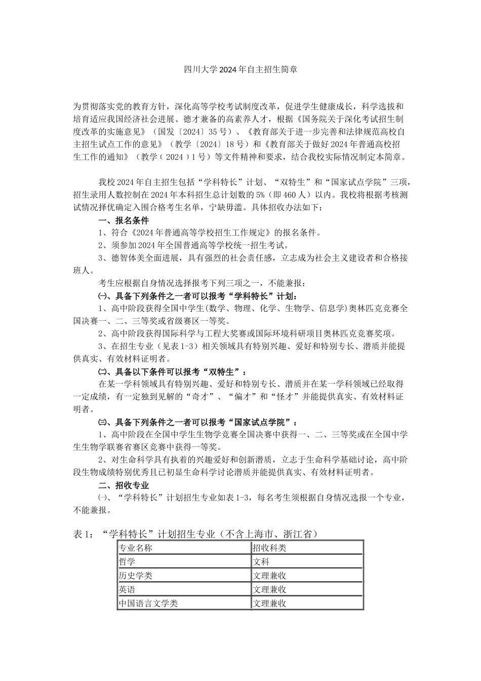 四川大学2024年自主招生简章_第1页