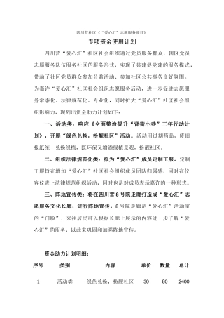 四川营社区“爱心汇”志愿服务项目专项资金使用计划