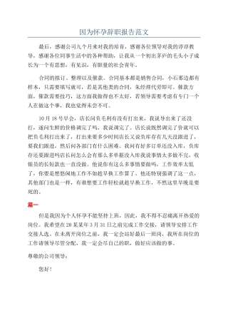 因为怀孕辞职报告范文