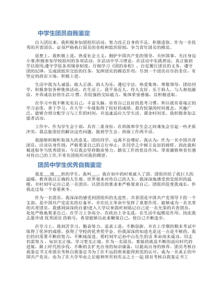 团员中学生自我鉴定范文三篇最新2024