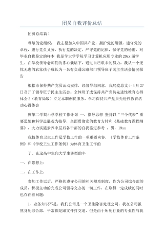 团员自我评价总结