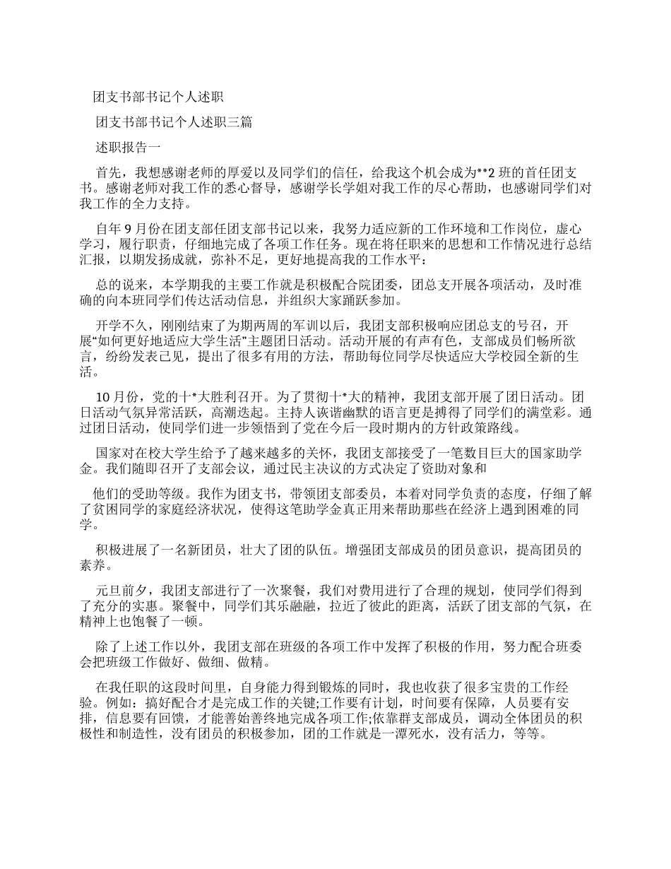 团支书部书记个人述职报告_第1页