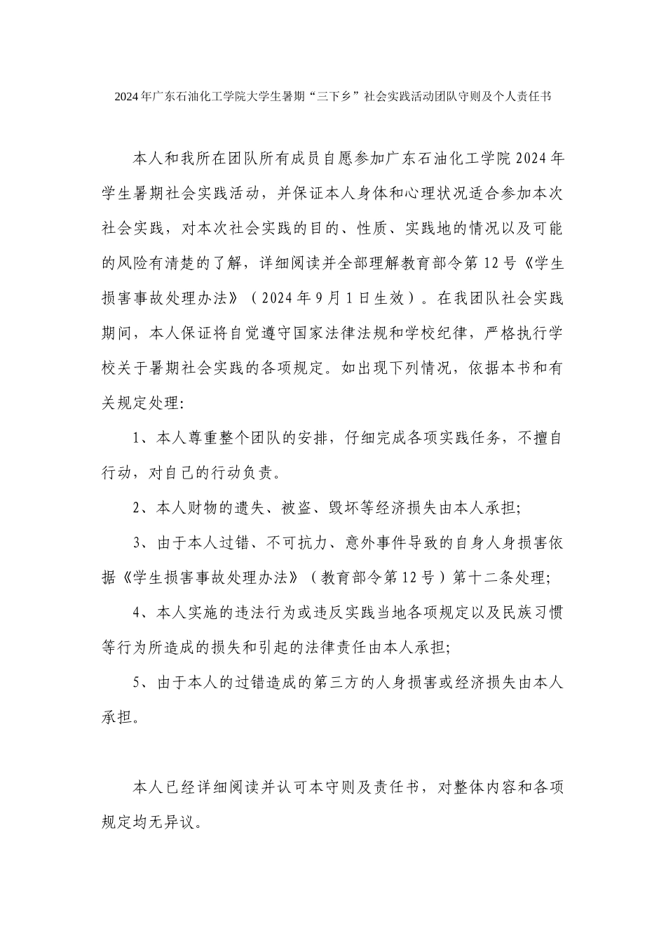 团队守则及个人责任书_第1页