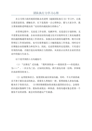 团队执行力学习心得