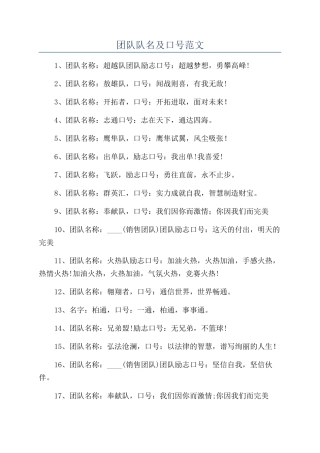 团队队名及口号范文