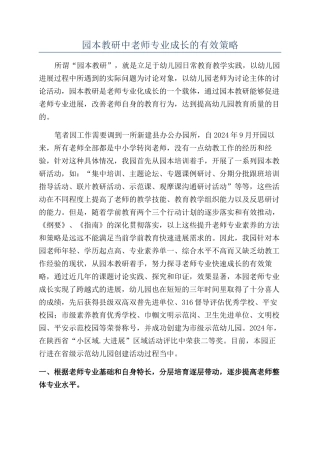 园本教研中教师专业成长的有效策略