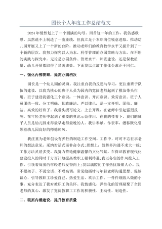 园长个人年度工作总结范文