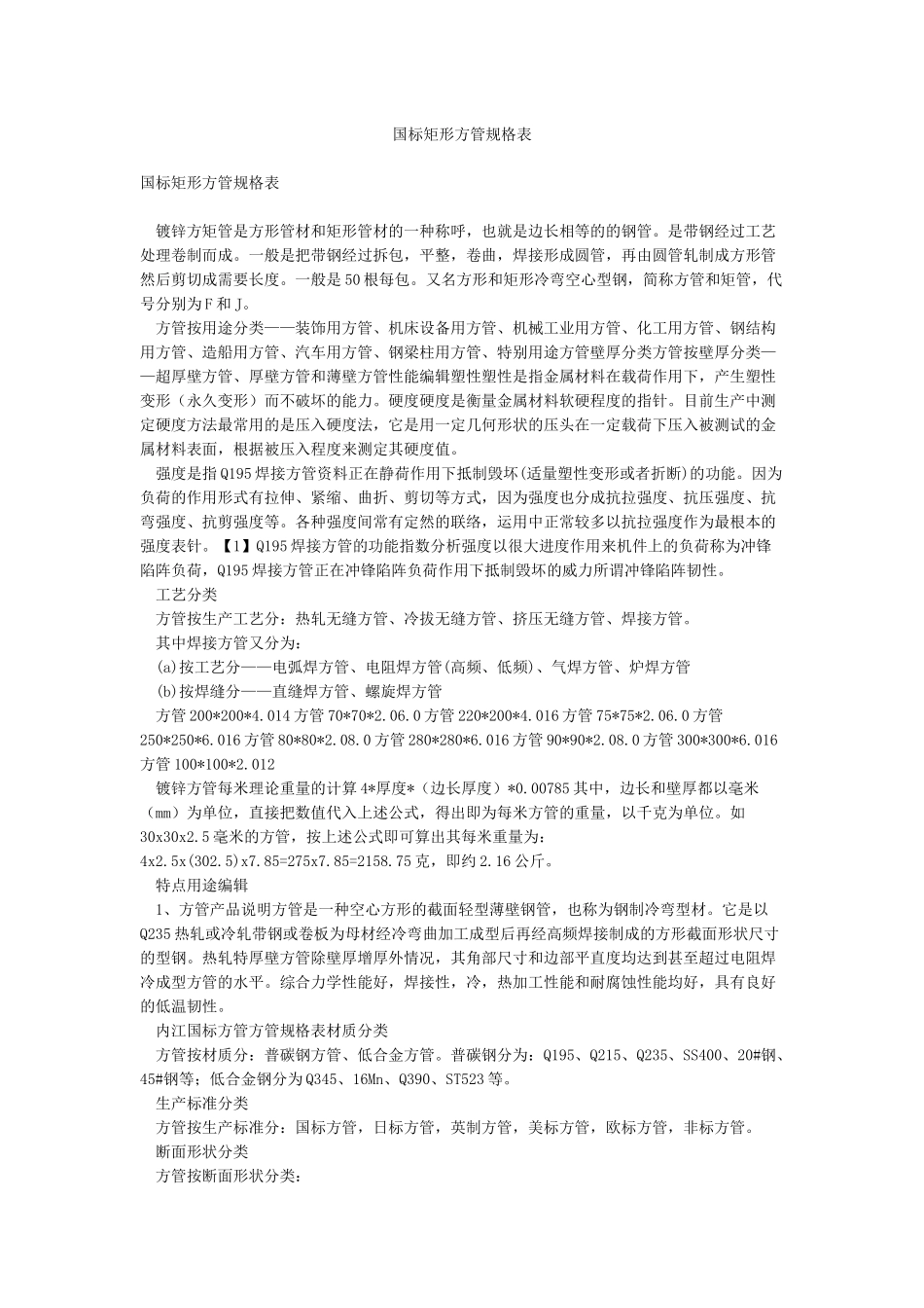 国标矩形方管规格表_第1页