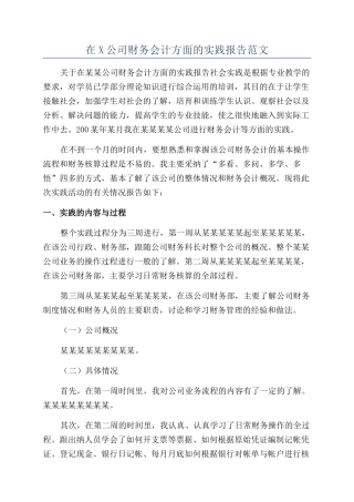 在X公司财务会计方面的实践报告范文