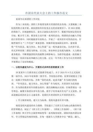 在团员代表大会上的工作报告范文