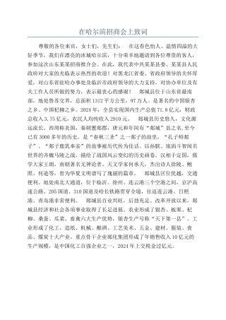 在哈尔滨招商会上致词
