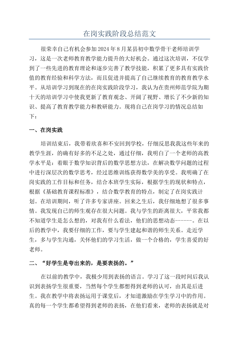 在岗实践阶段总结范文_第1页