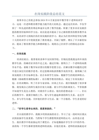 在岗实践阶段总结范文