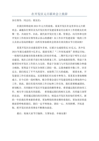 在开发区元旦联欢会上致辞