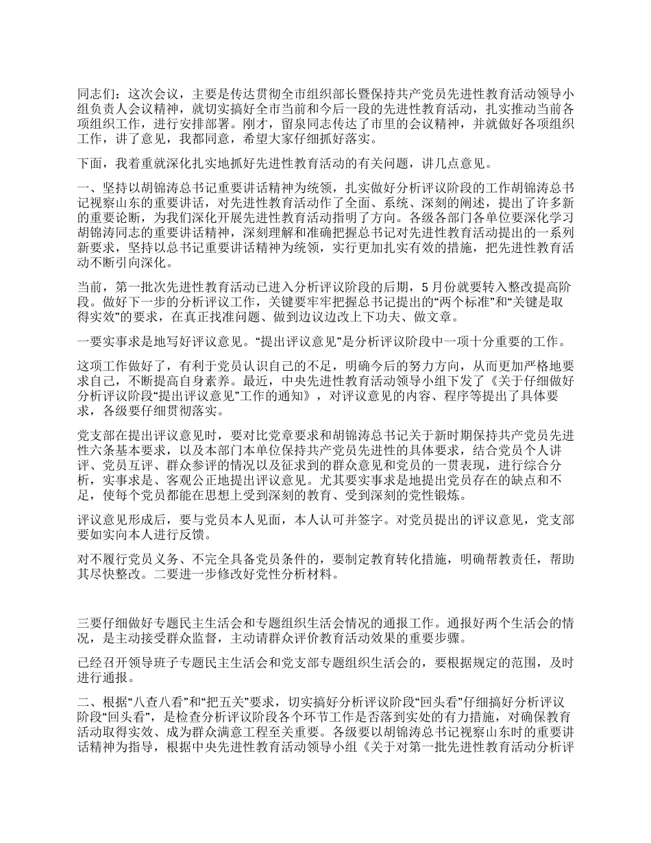 在组织部长及先进性教育活动领导小组负责人会议上的讲话_第1页