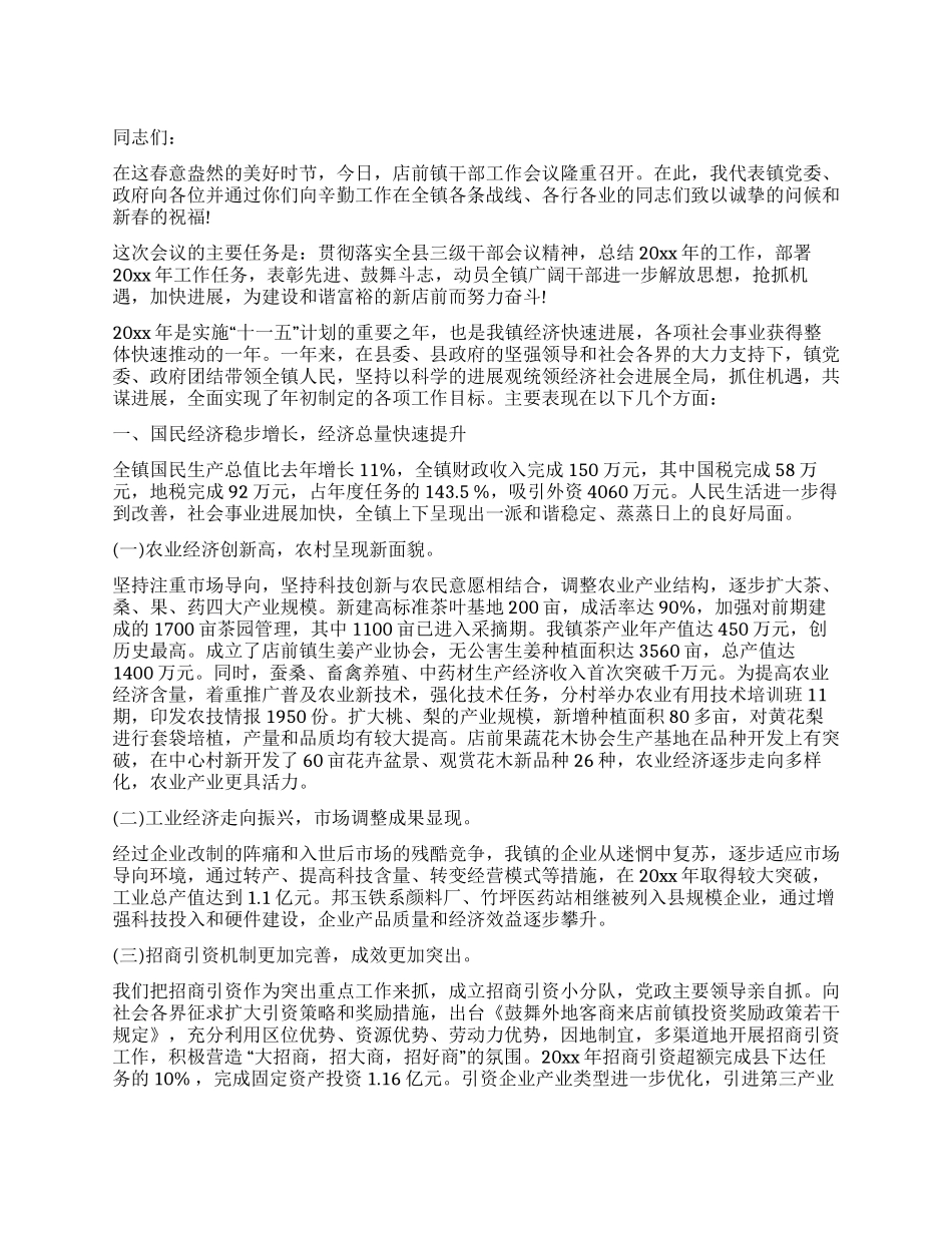 在镇干部会议上的报告_第1页