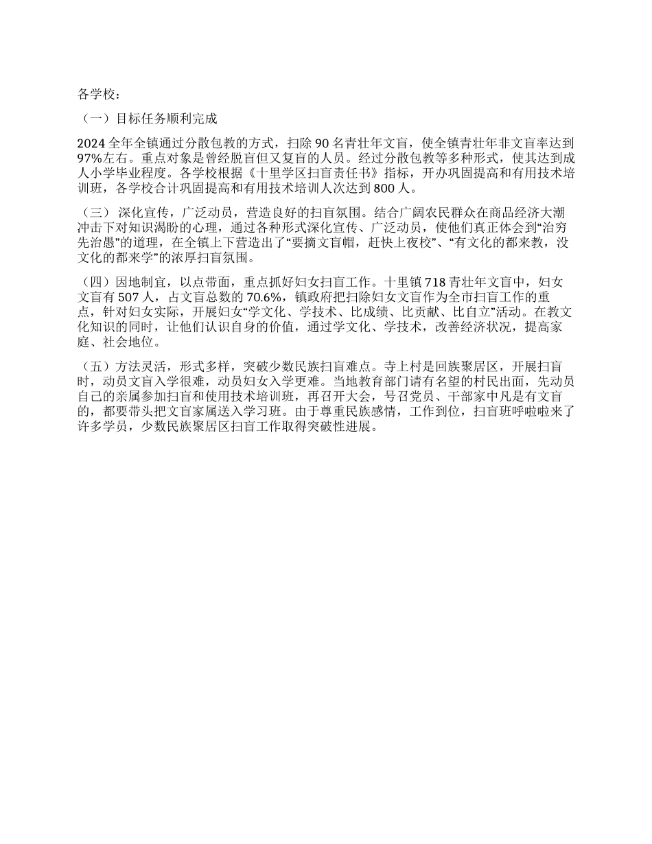 地方教育局学区扫盲工作总结_第1页