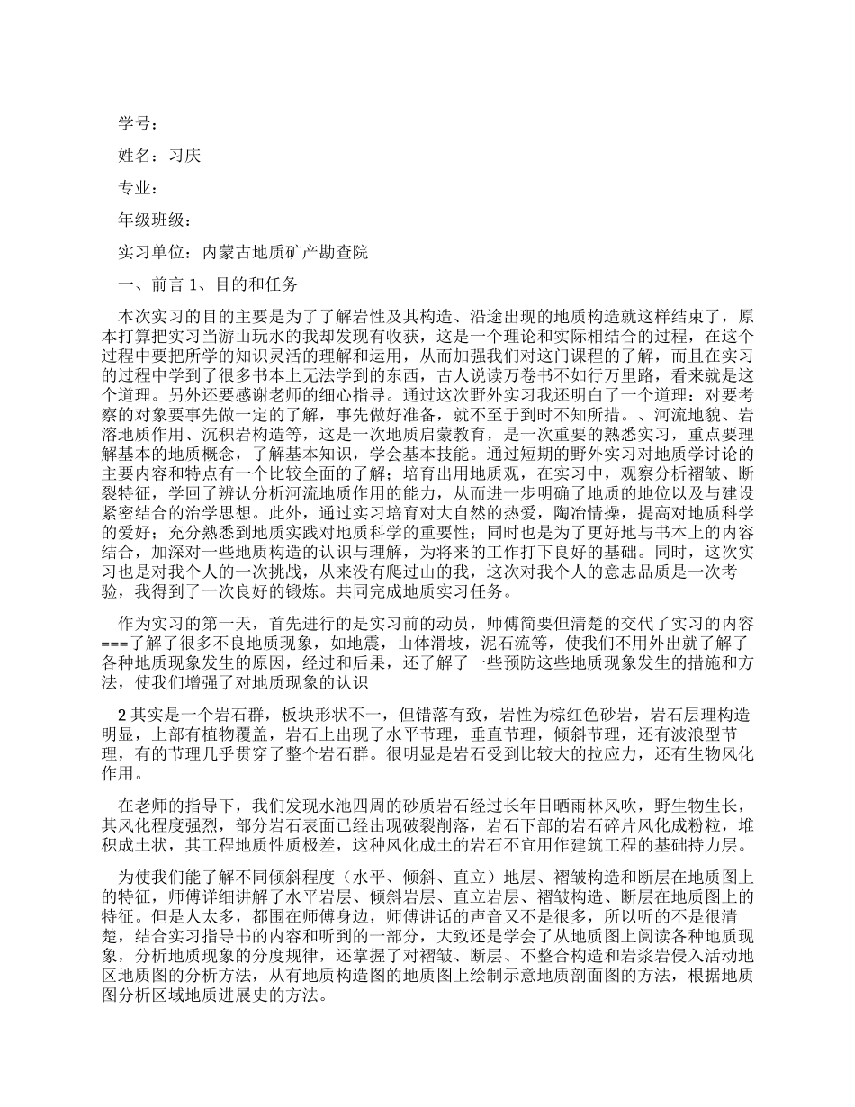 地质矿产勘查实习报告_第1页