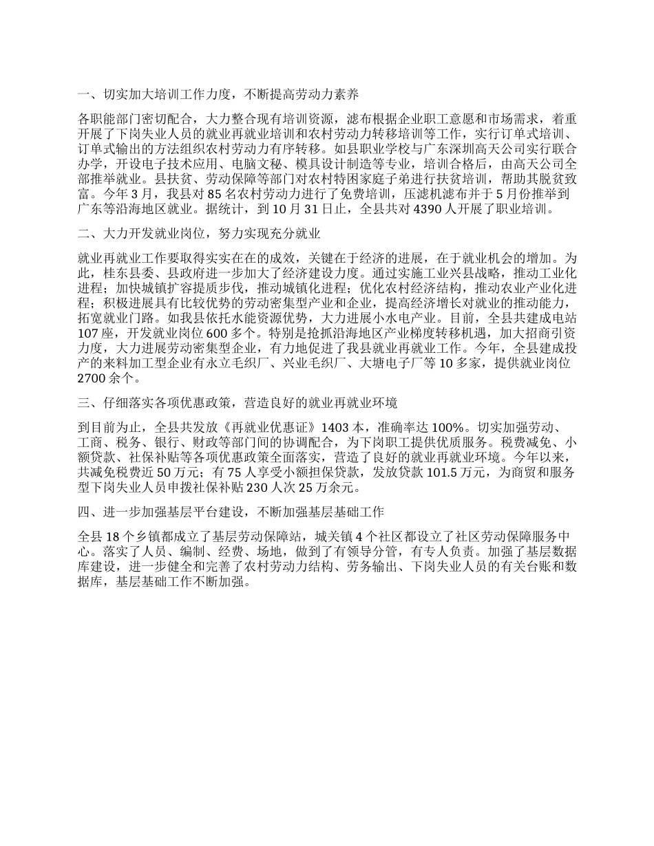 坚持以人为本扎实做好就业再就业工作的工作报告_第1页