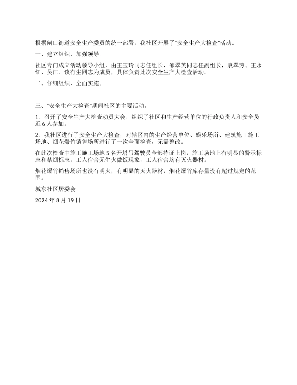 城东社区安全生产大检查工作总结_第1页