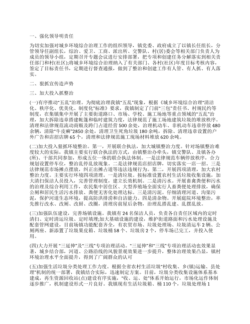 城乡环境综合治理目标完成情况工作报告_第1页