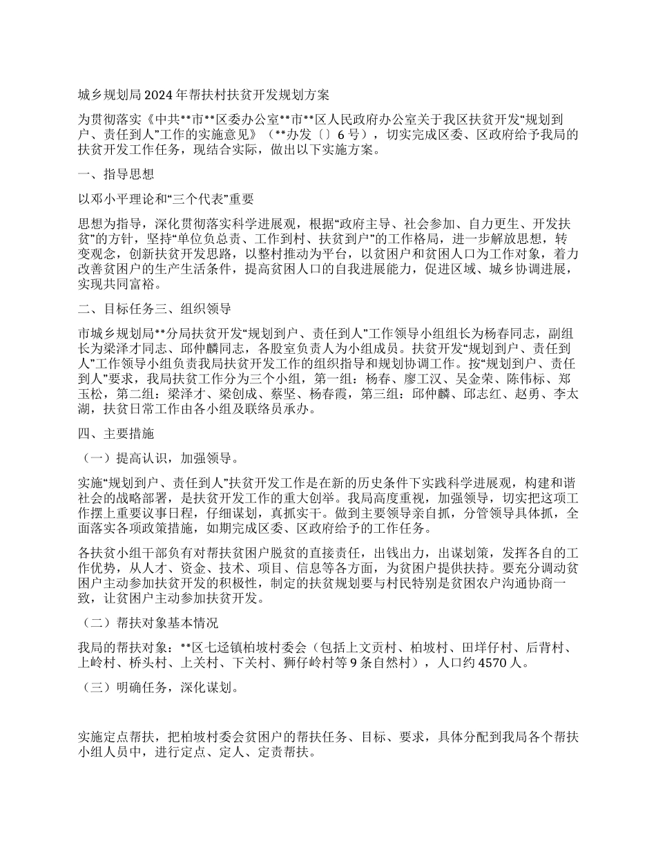 城乡规划局2024年帮扶村扶贫开发规划方案_第1页