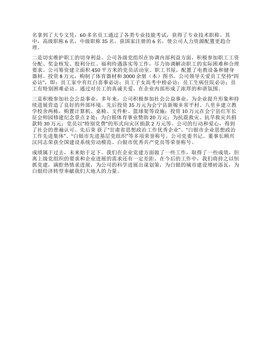 城建公司在非公有制企业党建工作推进会经验交流材料_第2页
