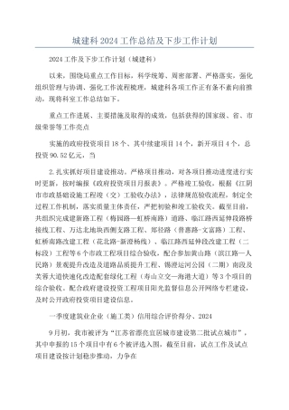 城建科2024工作总结及下步工作计划