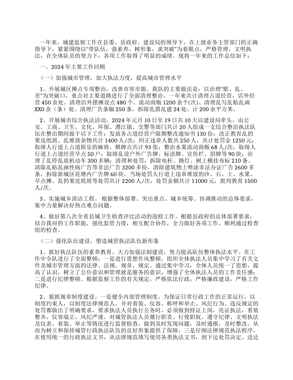 城建监察工作2024年工作总结_第1页