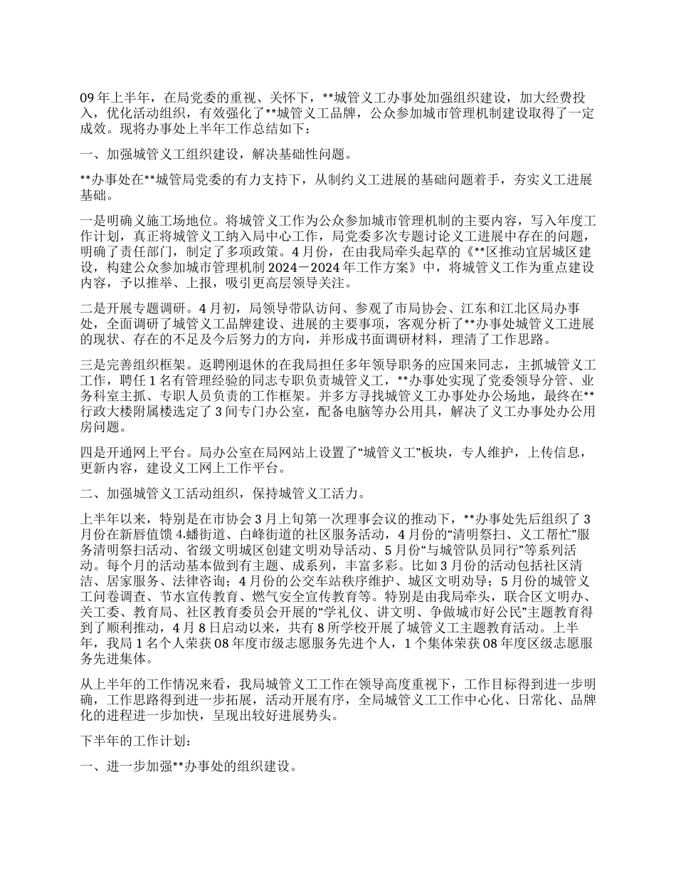 城管义工办2024年上半年工作总结_第1页