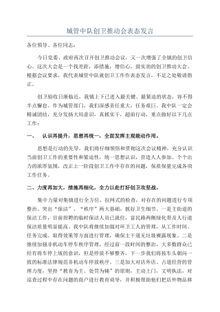 城管中队创卫推进会表态发言