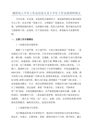 城管局上半年工作总结范文及下半年工作安排材料例文