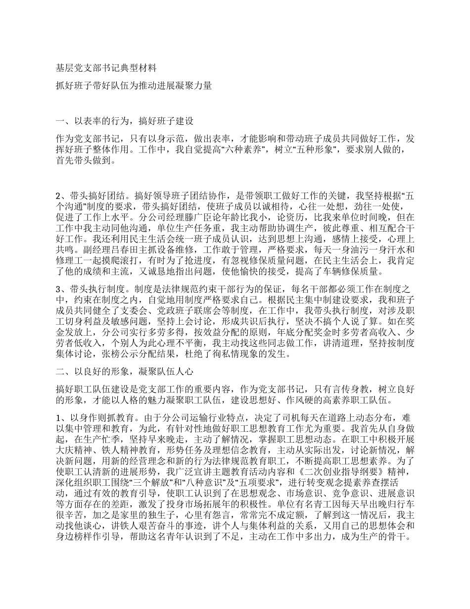基层党支部书记典型材料_第1页